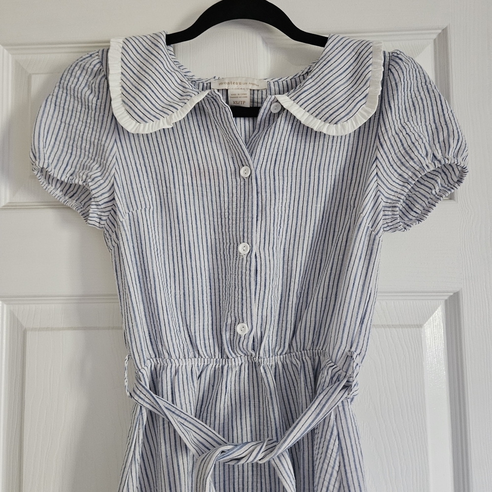 Monteau Blue and White Striped Mini Dress - Picture 2 of 5